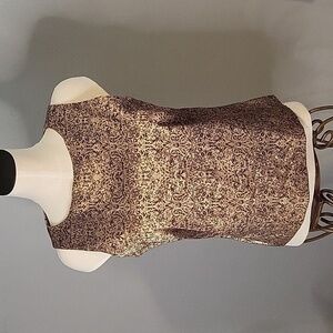AGB Sleeveless Back Zip Gold & Brown Top - Size 12